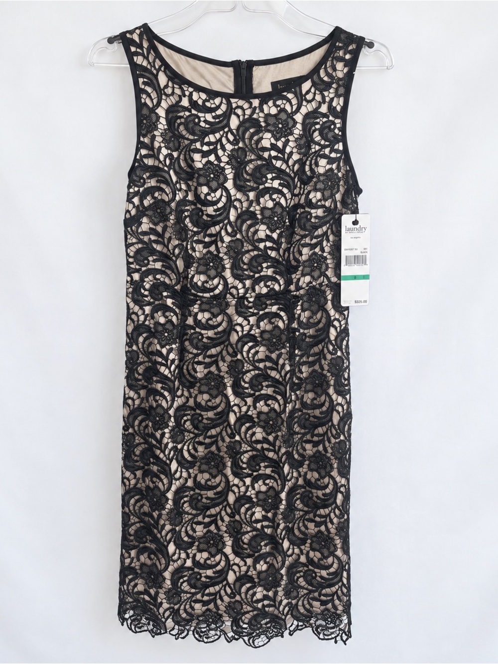 NWT Laundry by Shelli Segal Black Lace Nude Sheath Dress Size 8